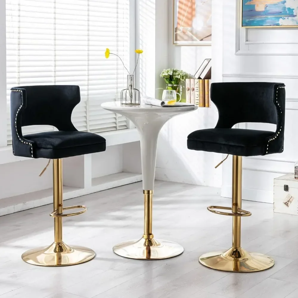 Swivel Bar Stools Set of 4, Adjustable Height Counter Stools Modern Velvet Barstool with Open Back/Footrest, Bar