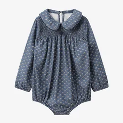 Blue Shabbos Collection: Soft Wool Knitted Family Matching Outfits in 100% Cotton with Grid Pattern - 12-18M (Print Baby Romper)