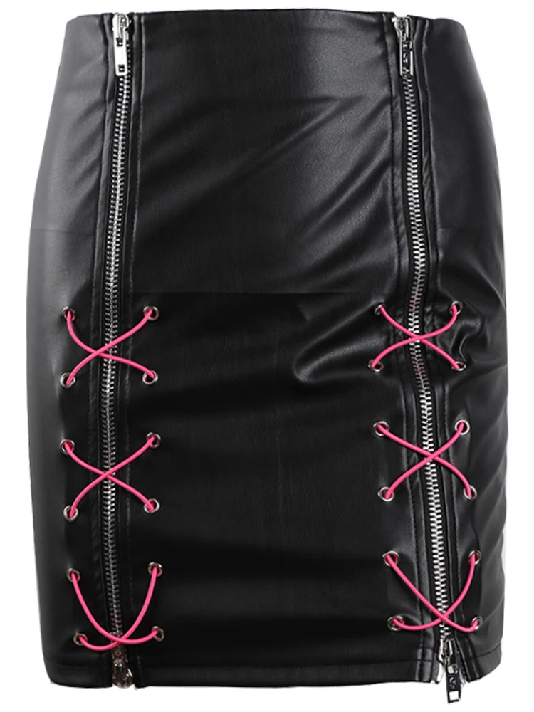 red skirt New Pu Sexy Y2k Skirt Side Zipper Bandage Hippie Faux Leather Summer 2022 New Streetwear Women's High Waist Black Pencil Skirts jean skirt