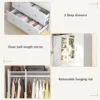 4 Doors Armoire Wardrobe Closet with Mirror, LED Armoire, Wooden Armoire Storage Cabinet with Hanging Rod,White 4