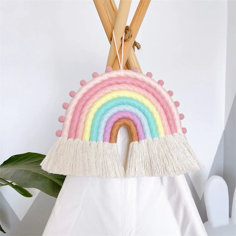Ins Style Macrame Rainbow Wall Hanging Ornament Girl Bedroom Nordic Decoration Handmade Woven Baby Tent Rainbow Hanging Pendant 4