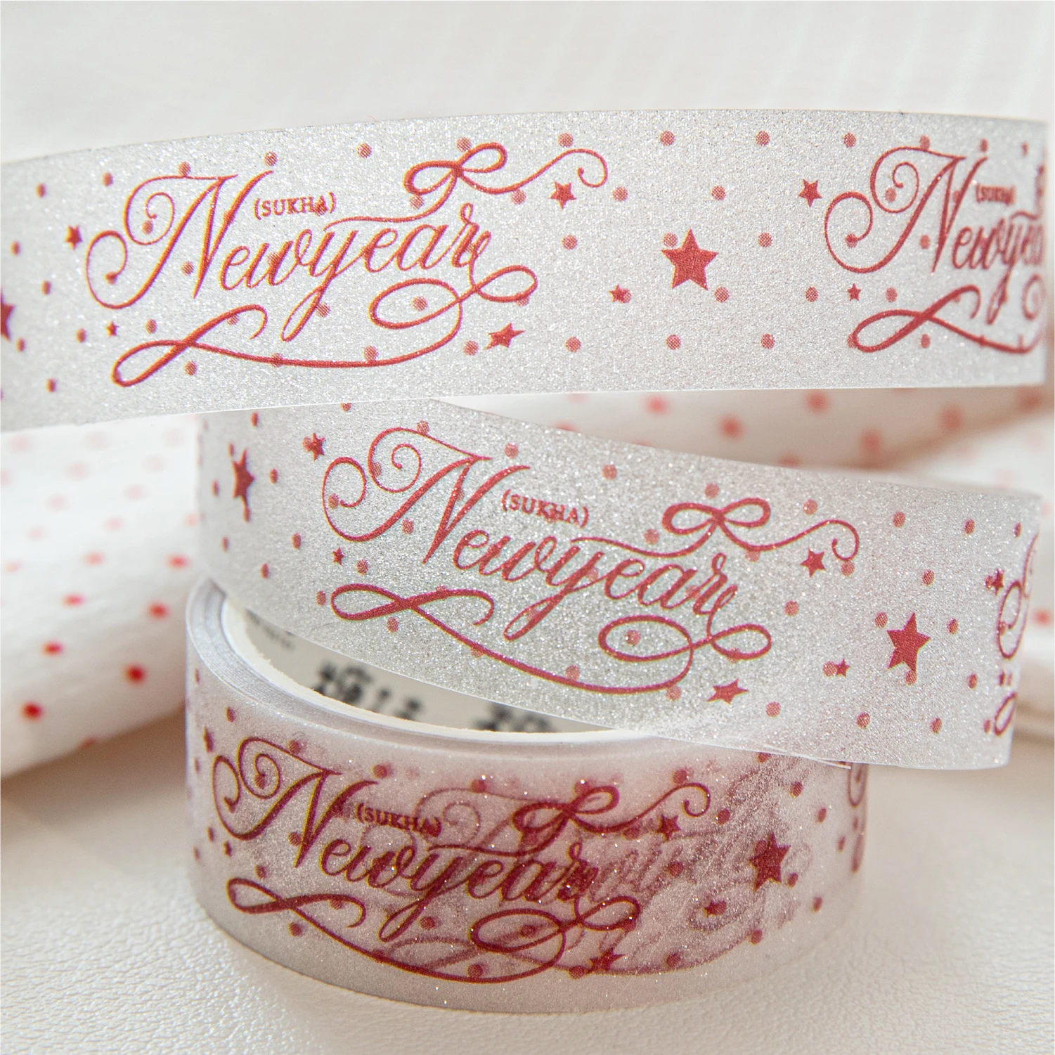 Crimson Prelude PET Glitter Sand Journal Decor Tape - Creative Stationery Collection