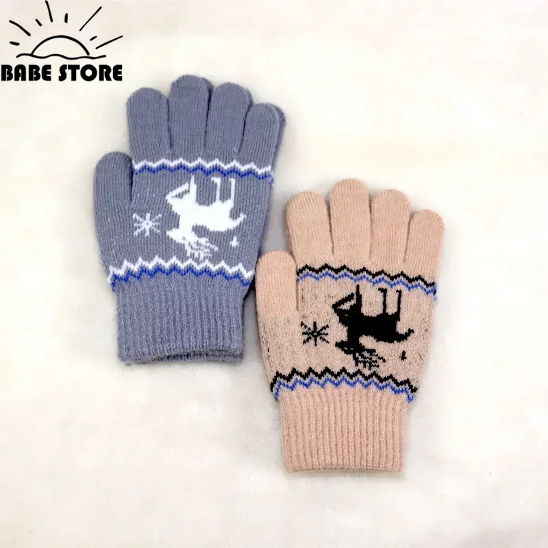 New Child Kids Baby Girls Boys Winter Knitted Gloves Xmas Cartoon Warm Mittens Toddlers Outdoor Cartoon Cute Gloves5-12 Years