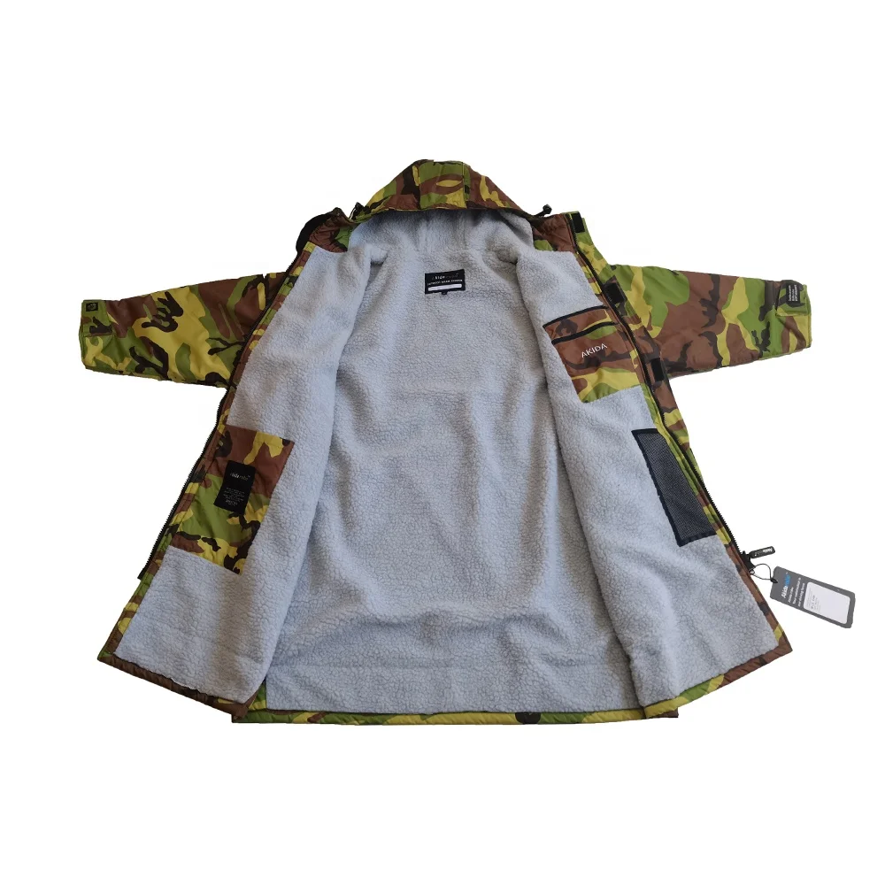 Green Camo Oversize Windproof And Waterproof Swim Parka Hooded Surf Poncho Towel Changing Robe