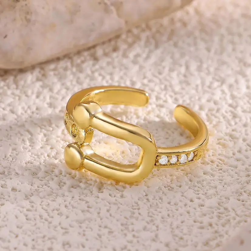 Zircon Geometric Lock Rings Stainless Steel Adjustable