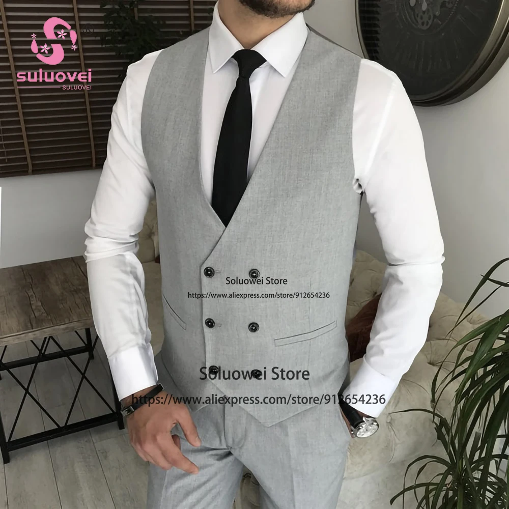 Fashion Suits For Men Slim Fit 3 Piece Jacket Vest Pants Set Male Business Blazer Formal Groom Wedding Party Peaked Lapel Tuxedo