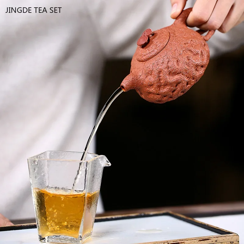 1PCS 200ML Yixing raw ore red clay hand carved modern creative irregular shaped purple clay tea pot zisha tea set