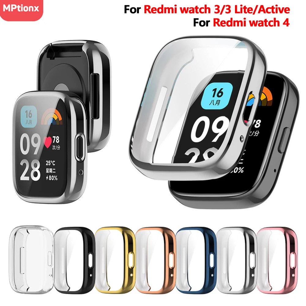 Funda protectora de pantalla de TPU para Xiaomi Redmi Watch 3 Active/Lite, carcasa protectora para reloj inteligente, 4 y 3