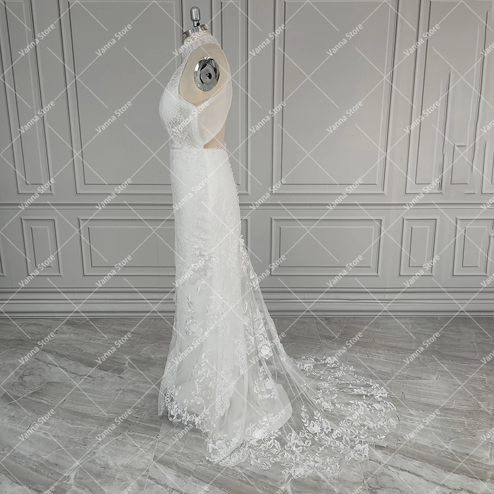 chinese dress ladies Vintage Style Mermaid Lace Wedding Dress with Keyhole Back main image 0