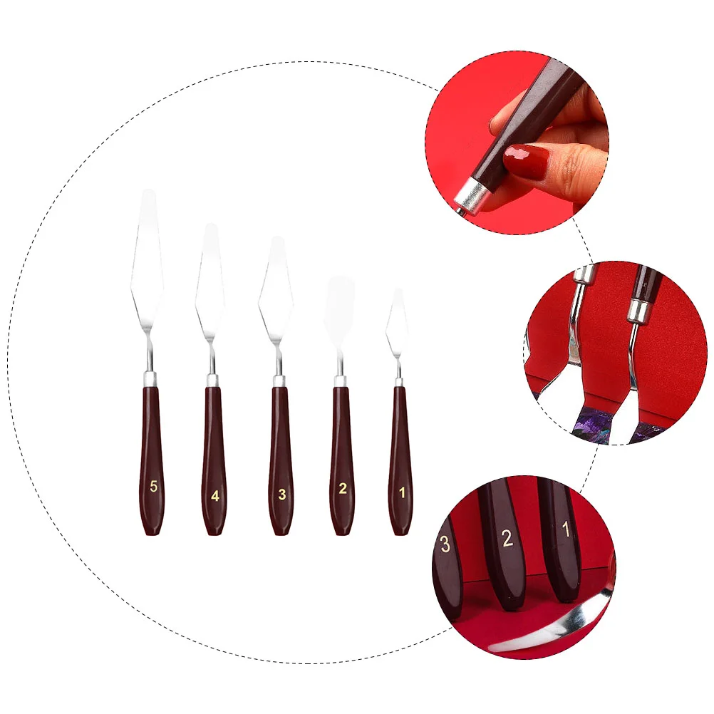 

5 Pcs Palette Knife Scraper Stainless Spatula Wood Handle Paint M Plastic