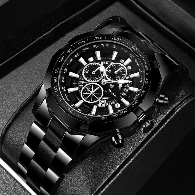   WOKAi DESIGN 남성용 쿼츠 유리, 세라믹 GMT 쿼츠 시계, 30m 방수, 클래식 패션, 럭셔리 자동 시계, 40mm 
