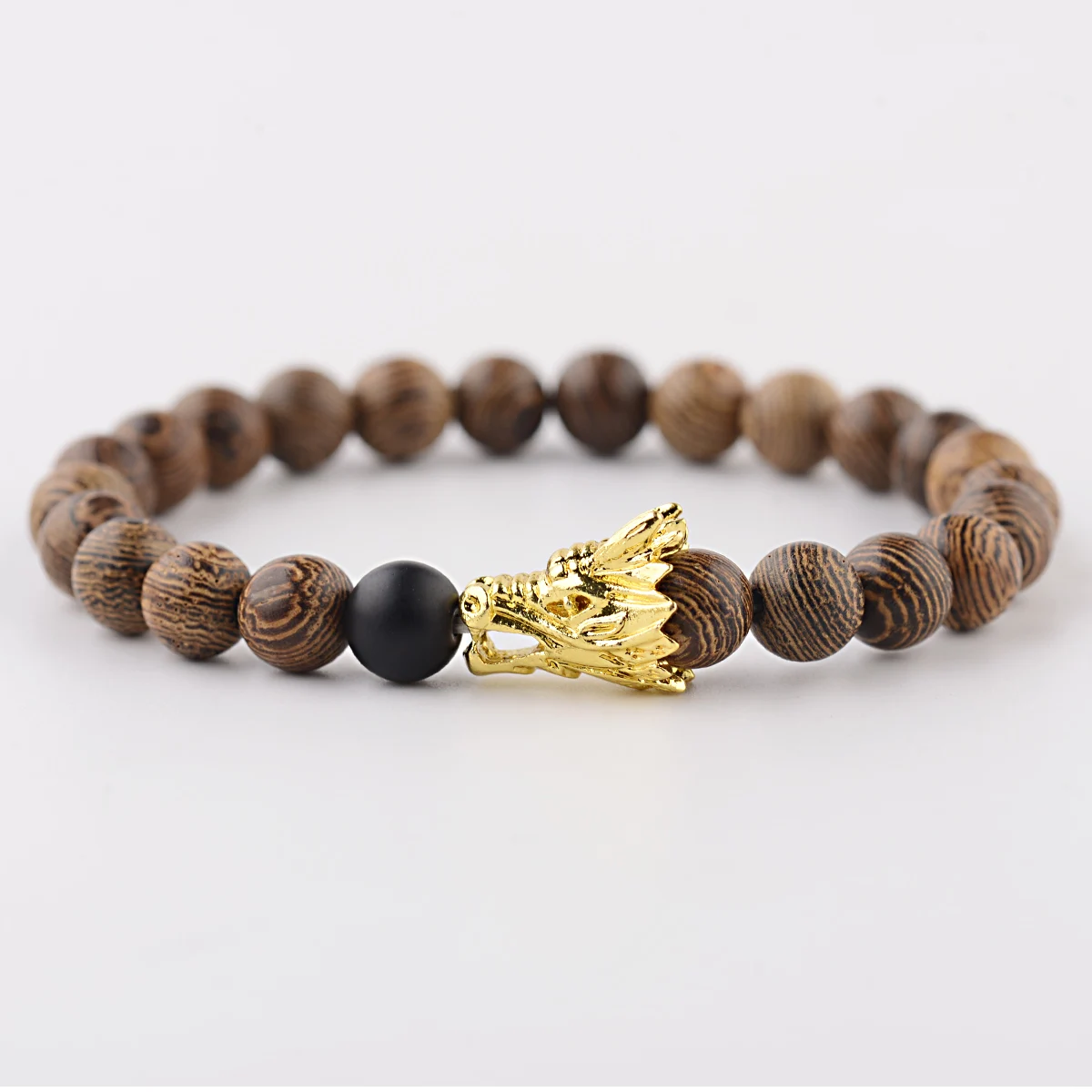 

Men Chinese Fashion Wooden Bracelet 2023 Gold Dragon Natural Stone Beads Pray Yoga Health Gift Jewelry