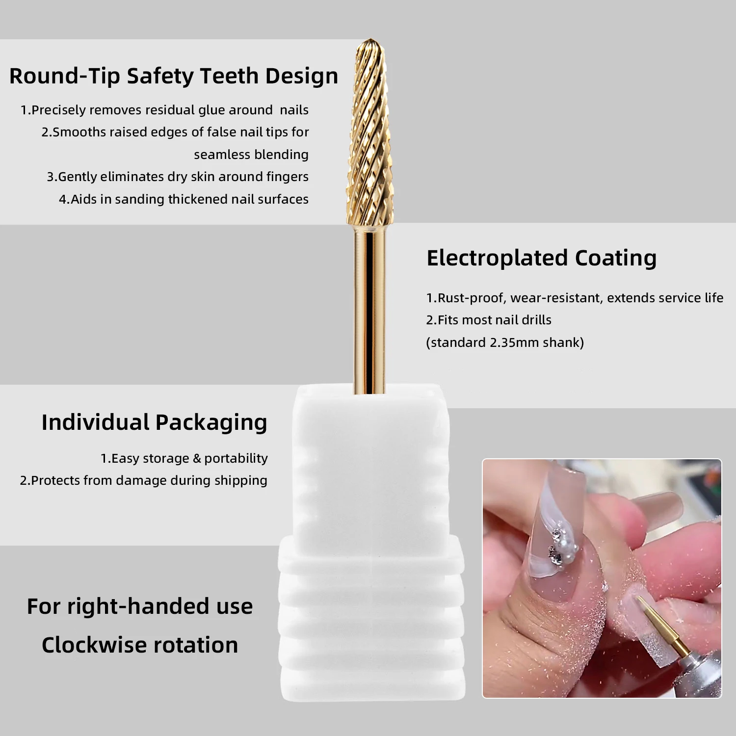 텅스텐 카바이드 네일 드릴 비트 반톱형 네일 팁용 고정밀 텅스텐 네일 버 전기 매니큐어용 1/2개 세트 F-그릿