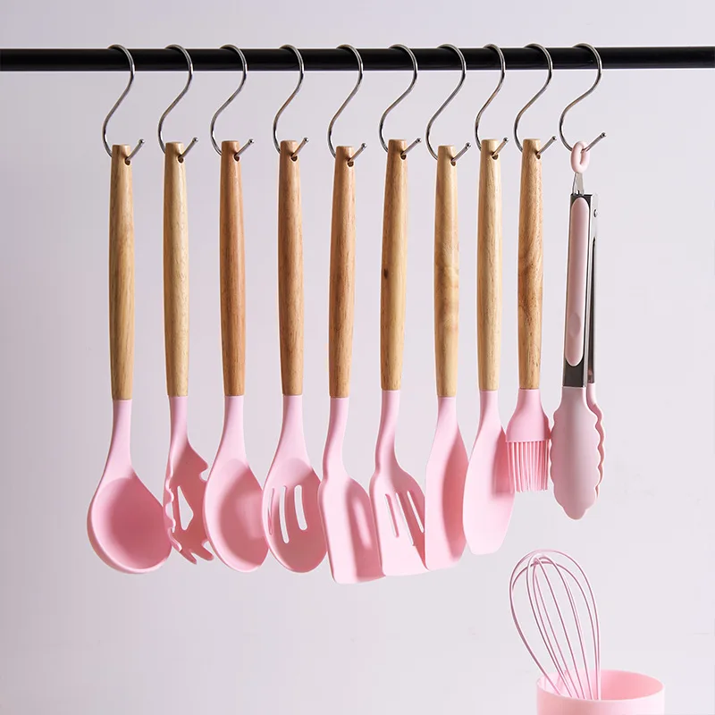 Silicone Kitchen Ware Set Wooden Handle Non-stick Spatula Cooking Utensils kitchen utensils
