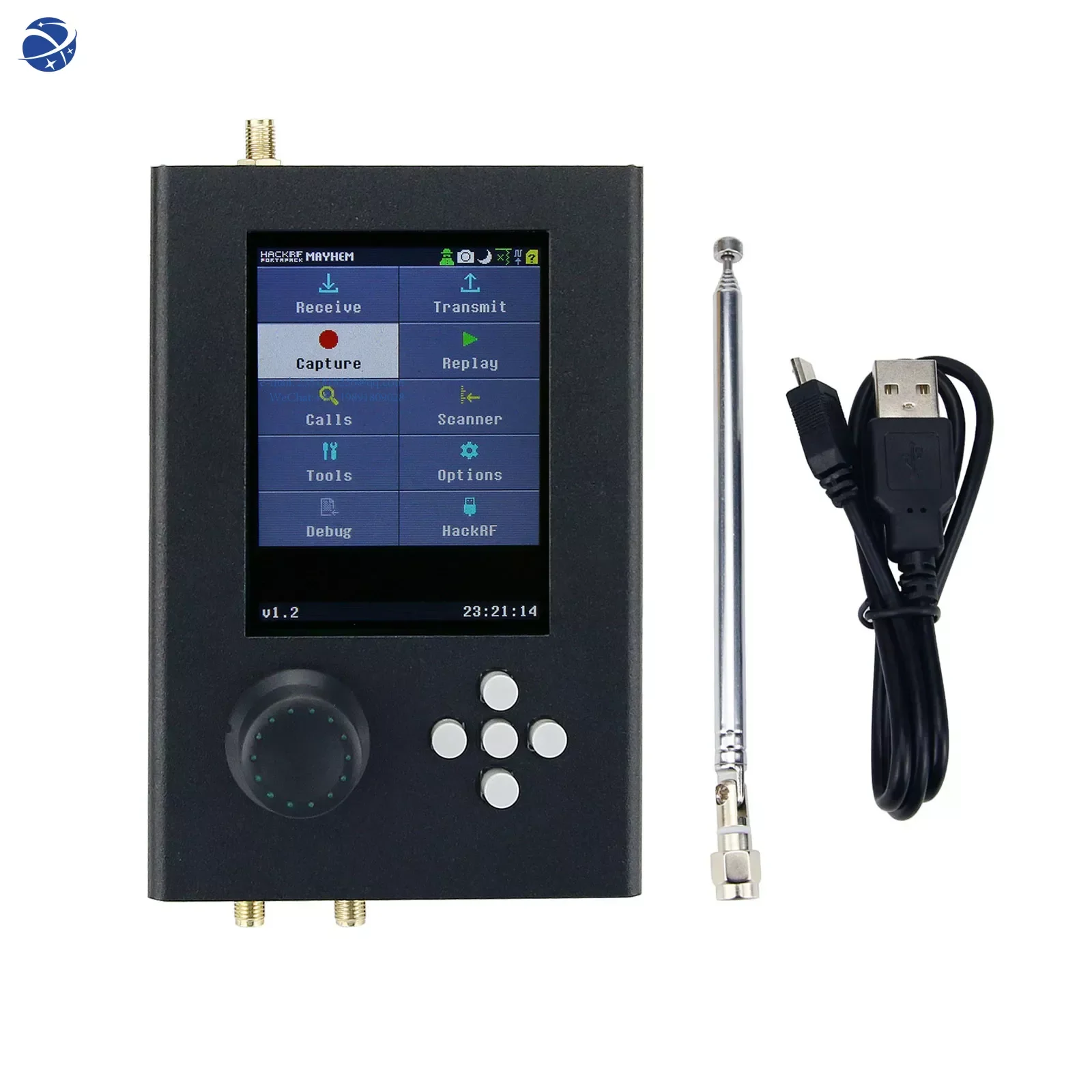 

YYHCBlack Unassembled 1MHz-6GHz HackRF One + Portapack H2 + Telescopic Antenna + Data Cable SDR Radio