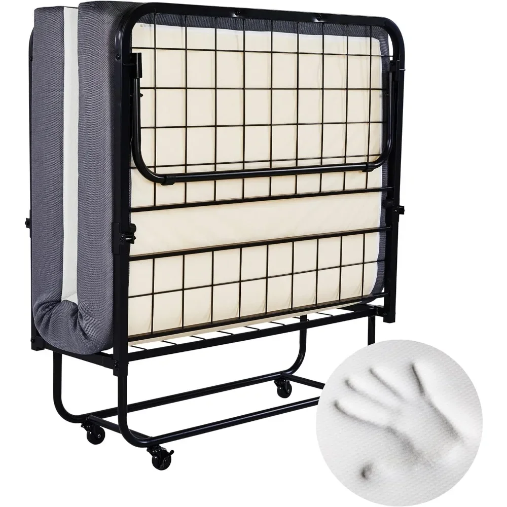 

5” Memory Foam Folding Bed,Twin Size Mattress with Steel Frame, w/Washable Jacquard Top, Breathable Mesh Sides