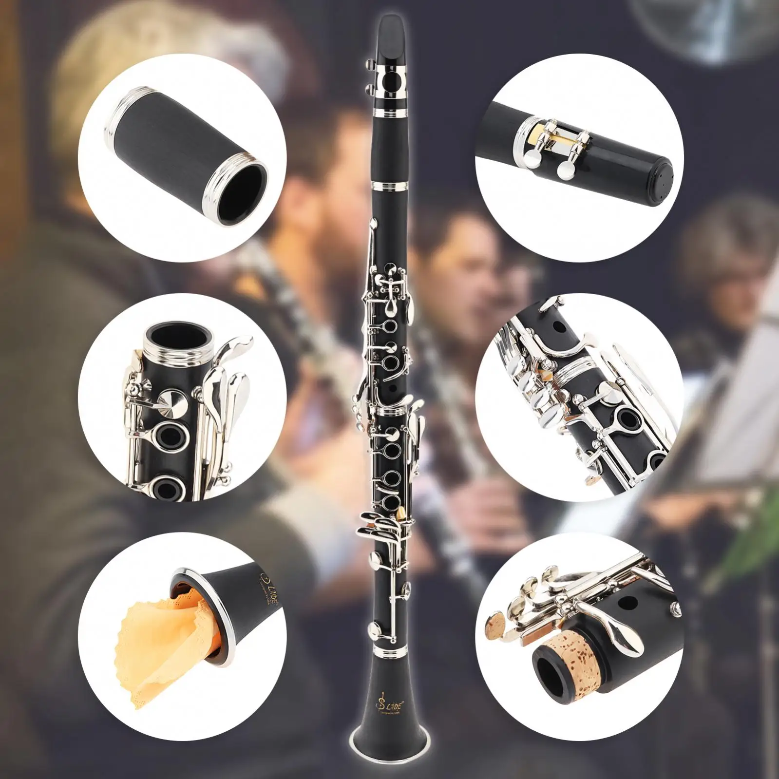 17 Key bB Flat Clarinet Bakelite Body Nickel Silver Plated Keys with Tube Cloth Screwdriver and Storage Case