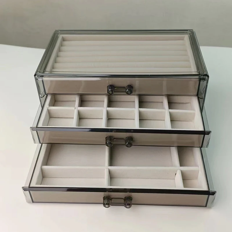 Acrylic Plastic Jewelry Box Transparent Ring Necklace Bracelet Velvet Jewelry Box Organizer Drawer Earrings Tray Display Storage plastic jewelry box storage drawer ring necklace jewelry boxes organizer bracelet earrings transparent display stand accessories