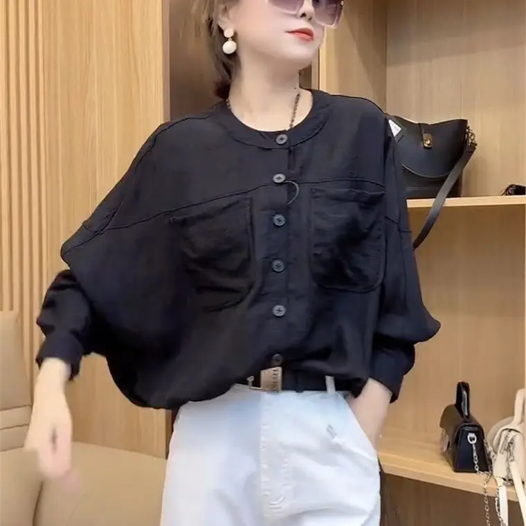 White Casual Shirts For Women Office Wear Spring Summer Single Breasted With Pockets Loose Fit Regular Length - 2