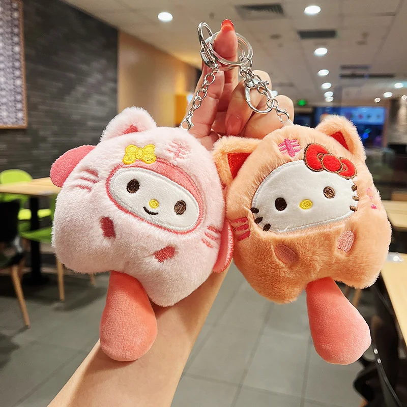 Plush Keychain Sanrios Melody Kuromi Pompom Purin Keychain Children Kittys Cinnamoroll Plush Keychains Toys Kawaii Pochacco Keyring Pendant Kid