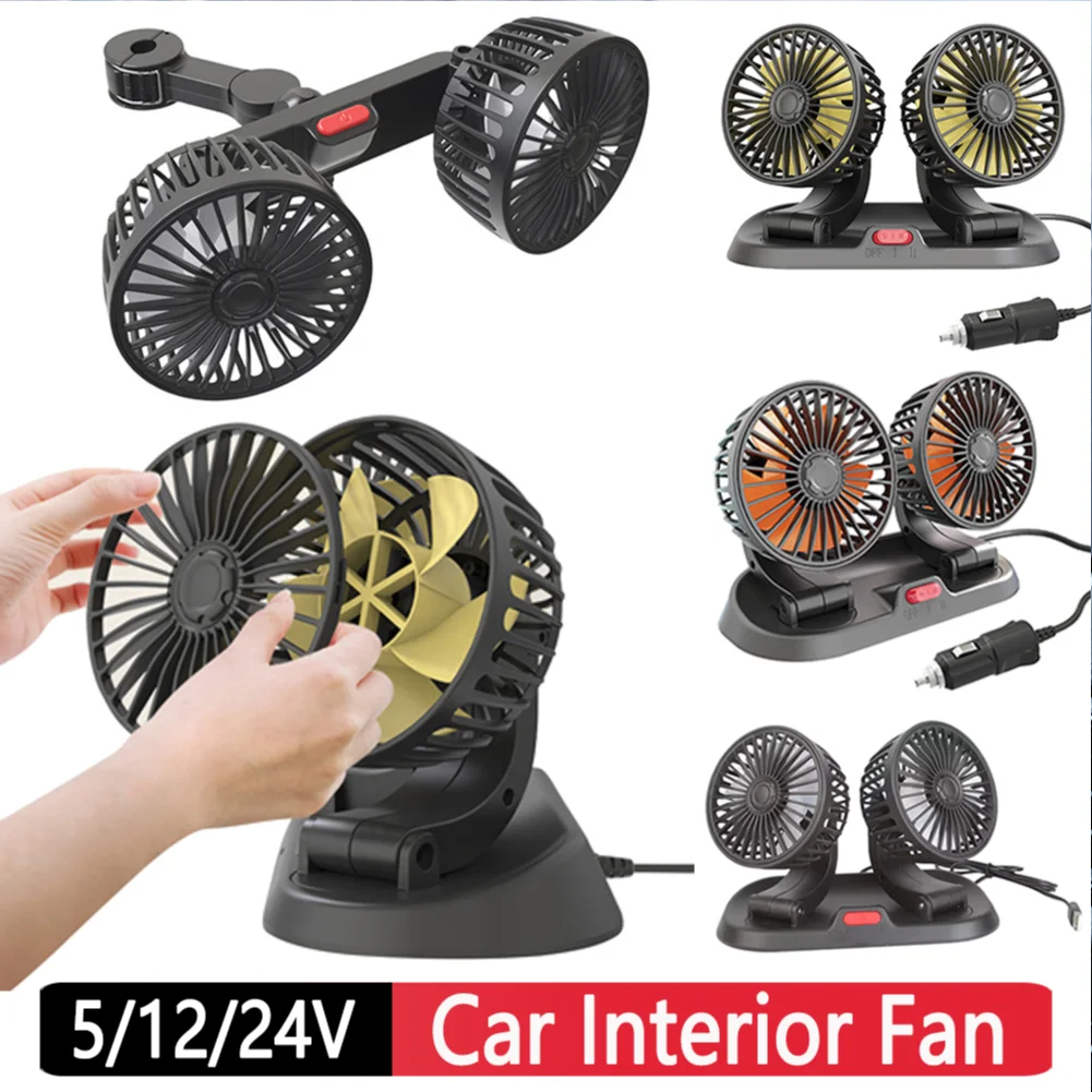 2-speed Car Cooling Fan Cigarette Lighter 24V 12V Fan 5V USB Charge Dual Head  Car Fan 360 Degree Rotation Air Conditioning - AliExpress