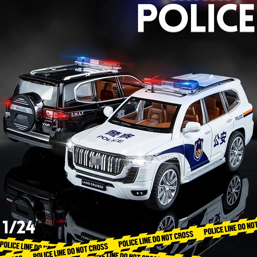 

1:24 Prado Police Car SUV Alloy Diecasts Model Toy Simulation Car With Sound And Light Pull Back Toy For Collection Gifts