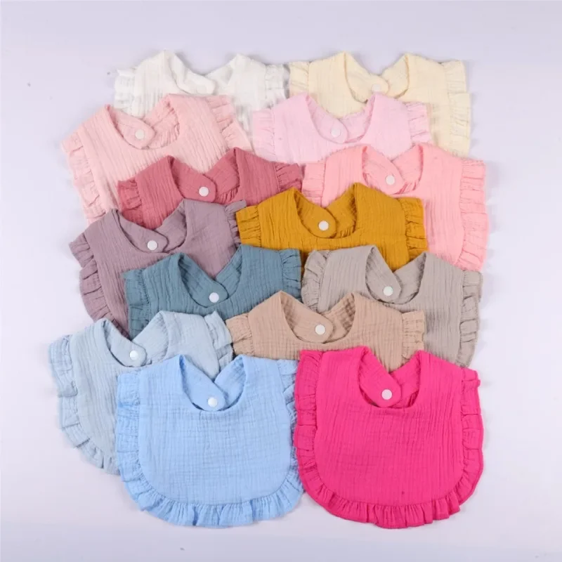 

Слюнявчик детский хлопчатобумажный с карманами, простой нагрудник с утечкой листьев лотоса, кружевной нагрудник для малышей