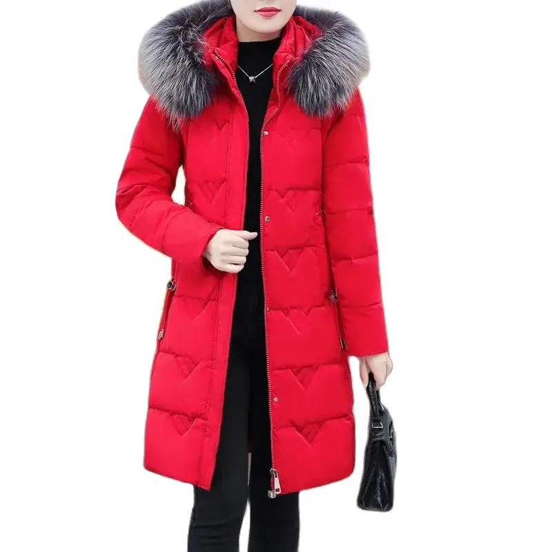 

Fashion Down Jacket Women's Long 2022 Winter New Korean Version Loose Slim Big Fur Collar White Duck Down Warm Coat Tide Girl