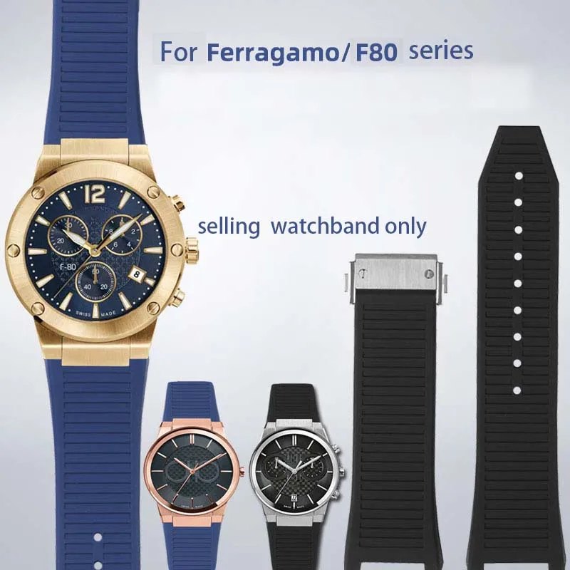 For Ferragamo F80 sports series fine steel watch band silicone rubber strap men's and women's wristband  26mm Bracelet  Concave