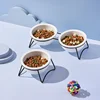 Cat Ceramic Double Food Water Bowls White Small Dog Drinking Eating Feeding Bowl with Stand Pet Neck Guard Feeders