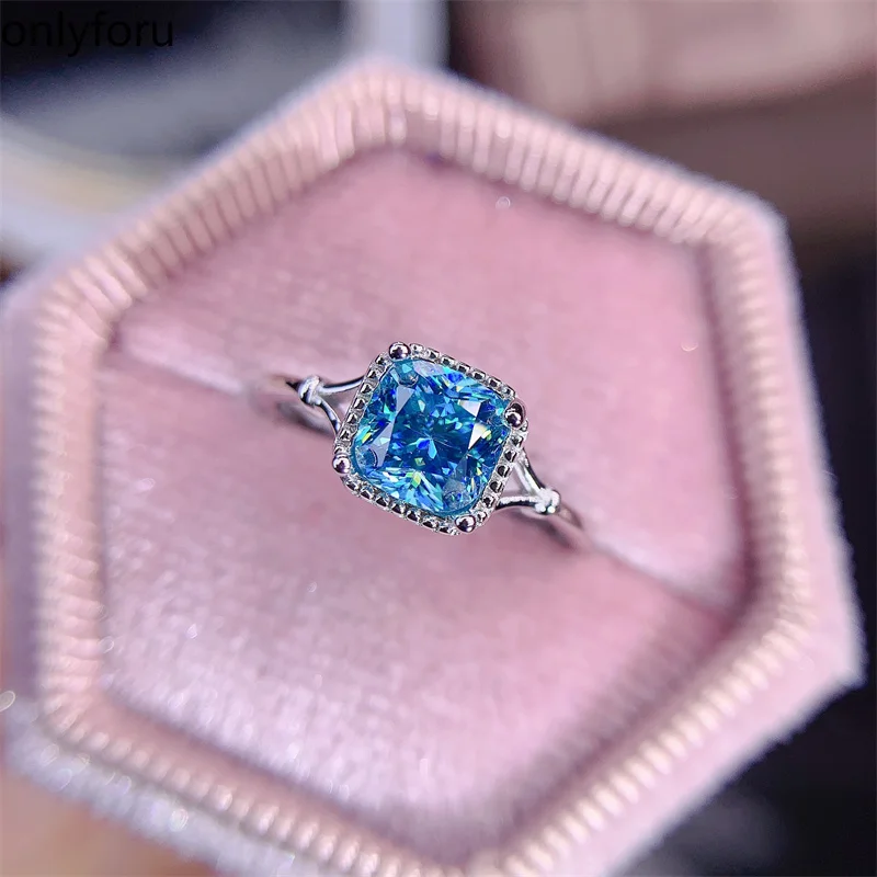 

LAB Blue Moissanite Ring 925 Silver Ladies Gem Ring Birthstone Simple Ring Engagement Ring
