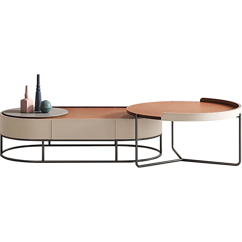 

Lifting Coffee Table Minimalist Italian Living Room Home Saddle Leather Combined Tea Table furniture living room coffee table