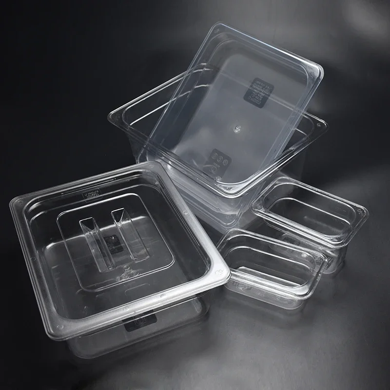 Portable food container PC Acrylic Plastic transparent pick up GN pans Visible food square pots Exhibition plate score basin Containers Storage box tray