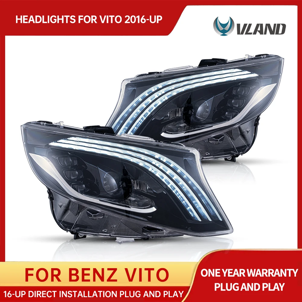 

VLAND автомобильный Стайлинг, фара для Benz Vito, передняя фара 2013-2019 W447 детской фары, лампа-проектор, линза, динамические автомобильные аксессуары