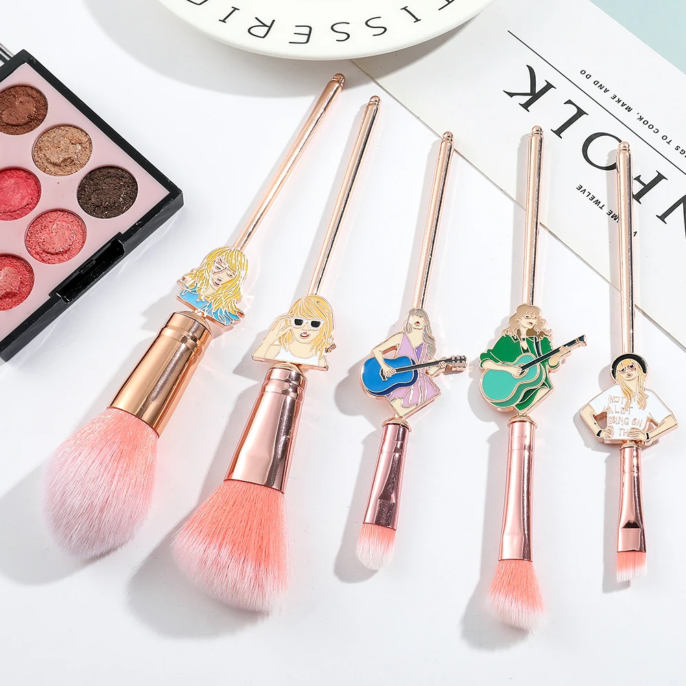 Famous Singer Creative Makeup Brushes Set 5Pcs Pink Metal