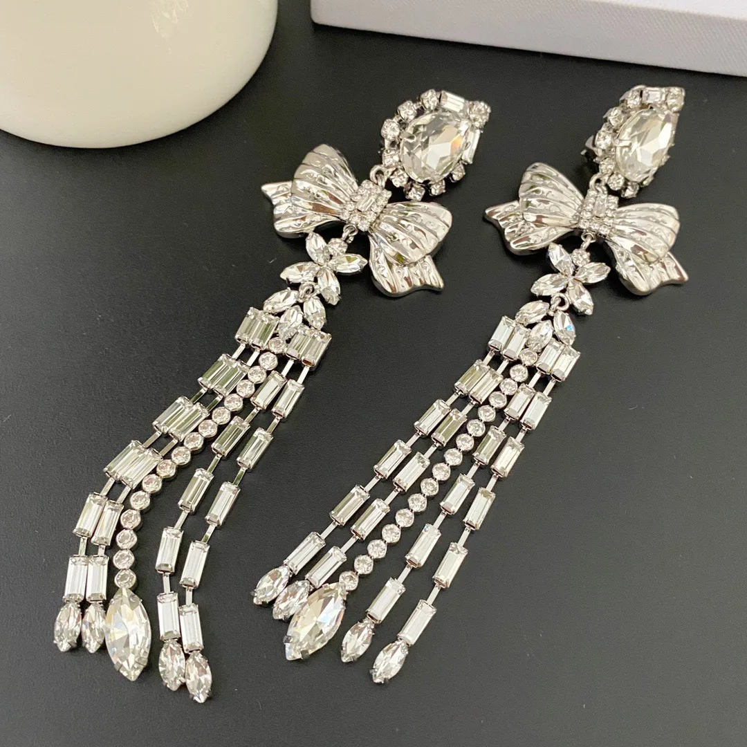 Earrings Light Luxury Vintage Bow Fringe Long Ear Clips For Women Aretes De Mujer Pendientes Boucle D’Oreille Orecchini Clip De