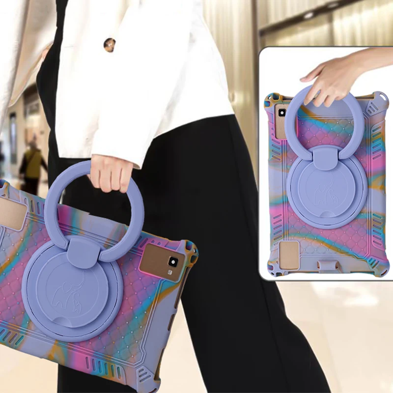Enhanced Soft Silicone Universal Tablet Case – 360° Rotating Stand & Handle Grip with Shoulder Strap