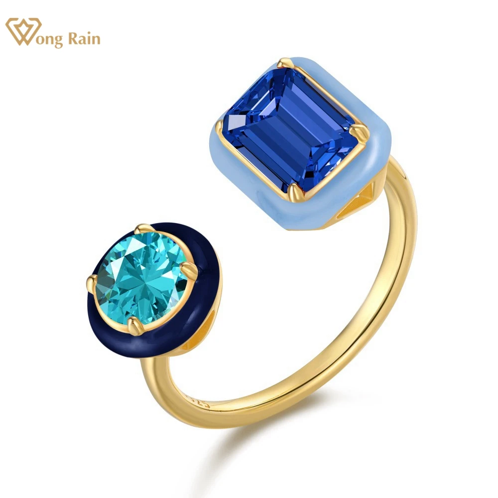 

Wong Rain 925 Sterling Silver High Carbon Diamond Fine Jewelry 18K Gold Plated Enamel Epoxy Open Ring Cute Women Ring Wholesale