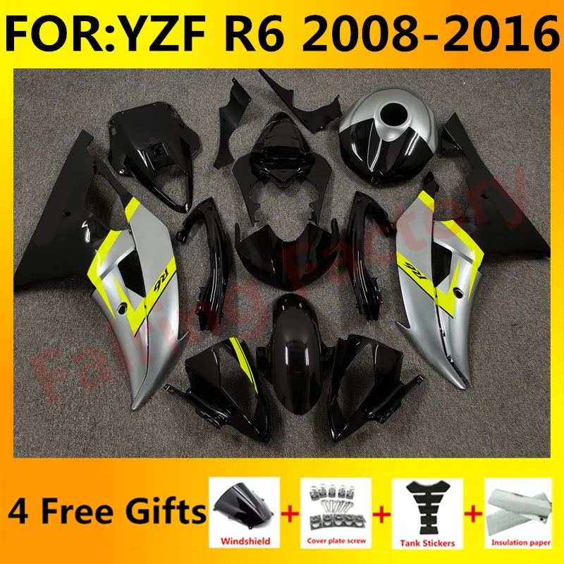 

Motorcycle full Fairing Kit fit For YZF R6 YFZ-R6 2008 2009 2010 2011 2012 2013 2014 2015 2016 Bodywork Fairings silver black