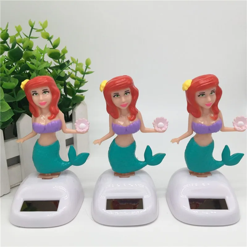 Solar Car Toy Solar Hummingbird Toy Mermaid Princess Solar Toys Creative Swinging Doll Desktop Decorations Car Ornament