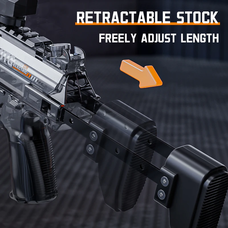 MP5K 어린이용 자동 물총, 접이식 스톡 연결 리코일 메커니즘 전동 물총, 어린이 여름 야외 장난감