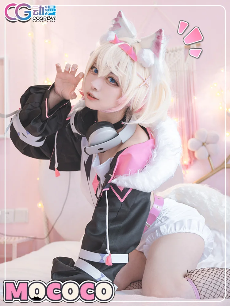 Mococo abyssgardコスプレコスチューム、vtuber fuwamokoウィッグ、靴