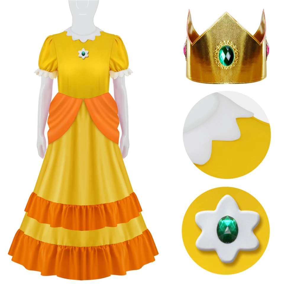 Carnival Masquerade Mother Kids Cosplay Game Movies Luigi Brothers Peach Dress Halloween Women Girls Party Performance Costume 4