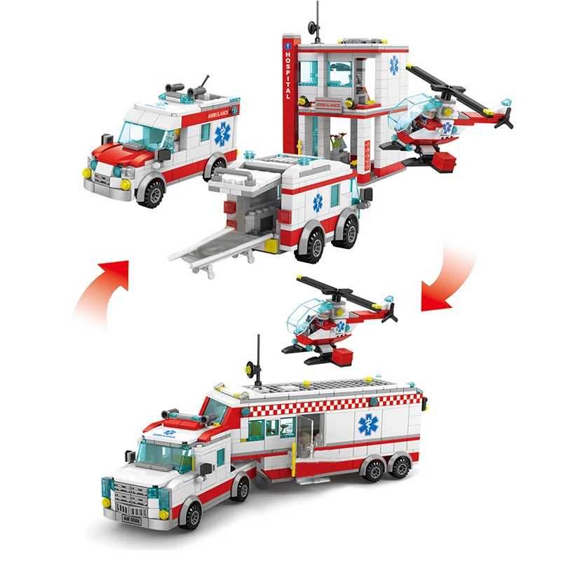 

2023 MOC City Series Classic Hospital Ambulance Rescue Car Building Blocks Doctor Medical Aircraft Model Bricks DIY Kids Toys