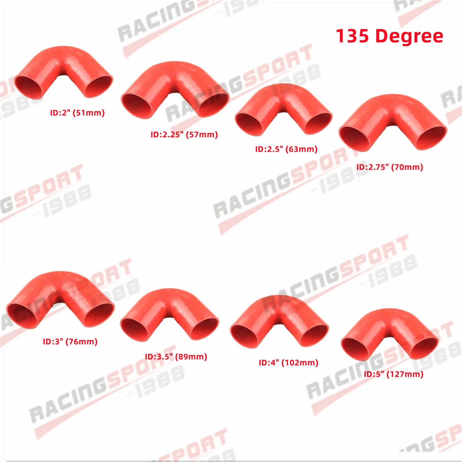 

135 Degree Silicone Elbow Hose 51mm/57mm/63mm/70mm/76mm/89mm/102mm Coupler Air Intake Turbo Intercooler Pipe Red