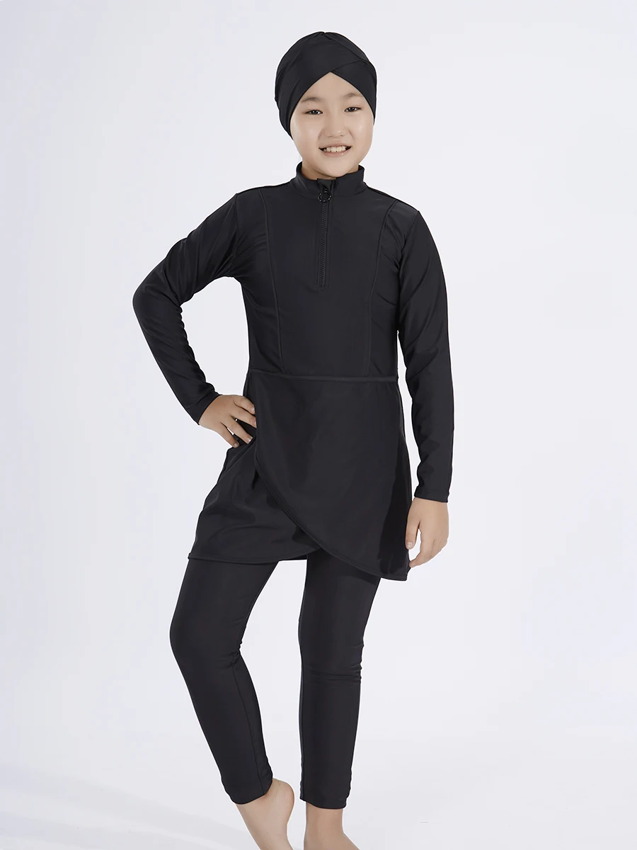 부르키니 어린이 수영복 세트, 이슬람 풀 커버 수영복, 전신 상의 바지, 히잡 세트, 3PCs/세트 