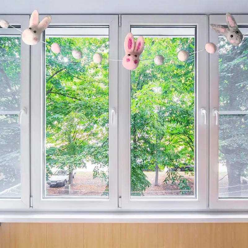 Easter Bunny Door Banner Felt Easter Garland Bohemia Rabbit Door Banner Handmade Party Supplies Colorful Ball Wreath Decoration