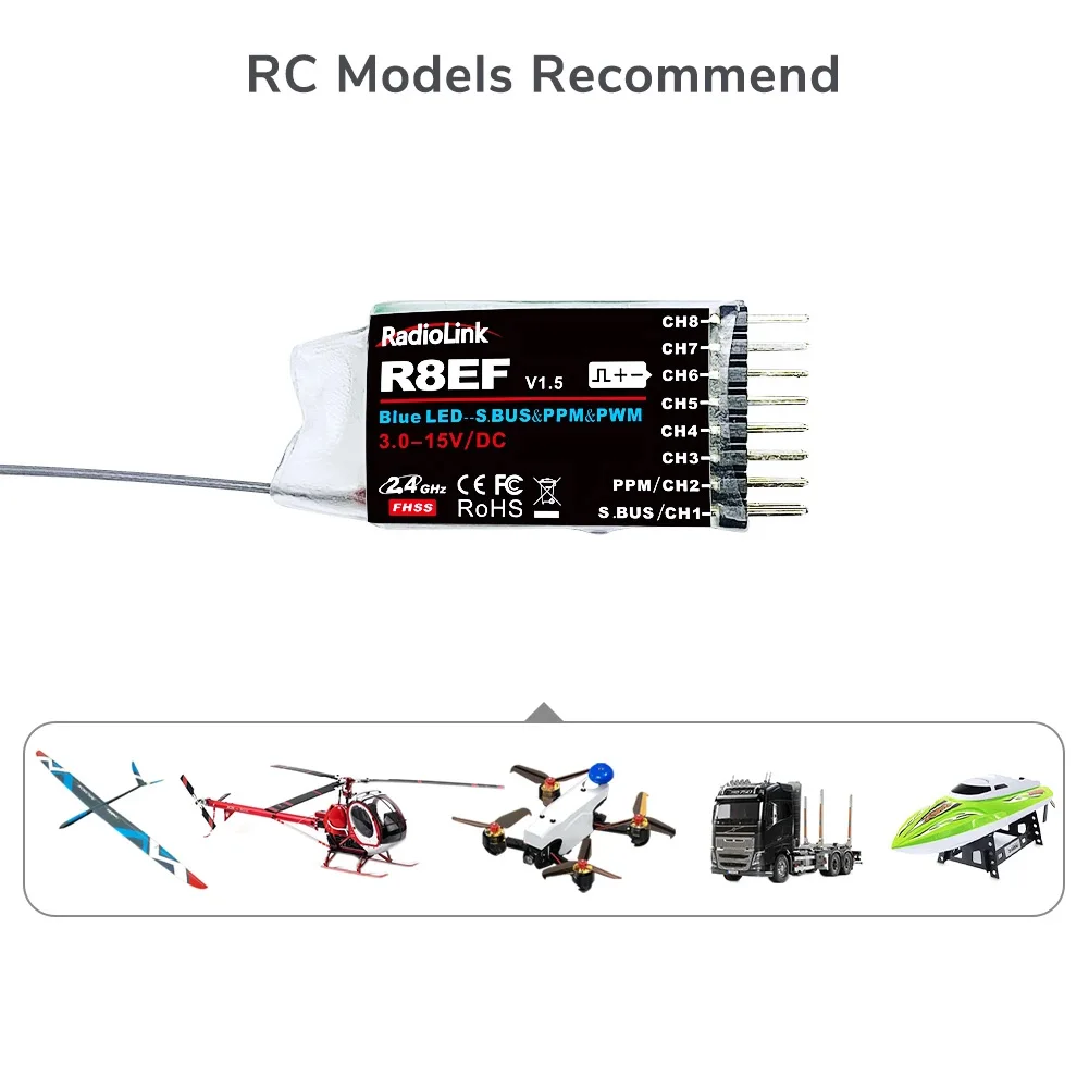 Récepteur Radiolink R8EF 8 canaux 2.4G SBUS/PPM/PWM pour RC Drone FPV