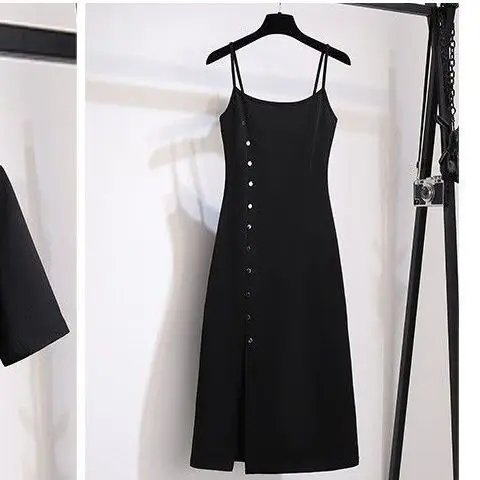 Women's Set Spring/Summer New Korean Edition Style Slim Small Suit Top with Hanging Strap Dress Two Piece Set