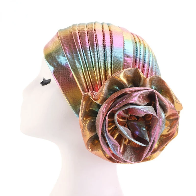 새로운 회교도 큰 꽃 Hijab 모자 이슬람 여성 모자 레이저 꽃 Headwrap 민족 패션 Headcover Turban 숙녀 두건의 모자를 쓰고 있죠